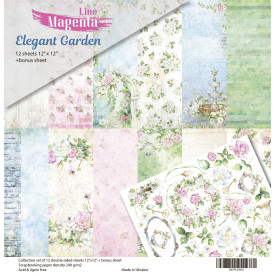 Scrapbooking paper set, Elegant Garden, 12 double sided paper sheets + bonus sheet, 12 inch, Magenta Line