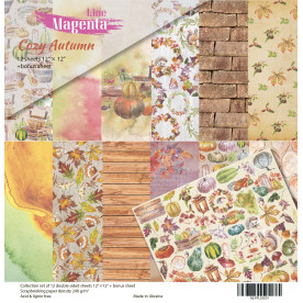 Scrapbooking paper set, Cozy Autumn, 12 double sided paper sheets + bonus sheet, 12 inch, Magenta Line