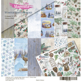 Scrapbooking paper set, Winter Wonderland, 12 double sided paper sheets + bonus sheet, 12 inch, Magenta Line