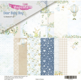 Набір скраппаперу, Dear Baby Boy, 12 двосторонніх аркушів, 20х20 см, Magenta Line