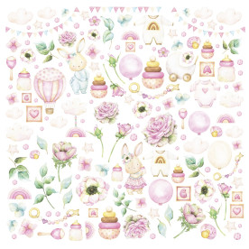 Scrapbooking paper for cutting out, Dear Baby Girl, 12 inch, Magenta Line