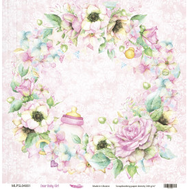 Double sided scrapbooking paper, Dear Baby Girl 01, 240 g/m2, 12 inch, Magenta Line