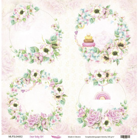 Double sided scrapbooking paper, Dear Baby Girl 02, 240 g/m2, 12 inch, Magenta Line
