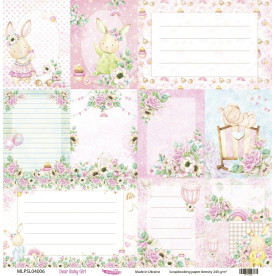 Double sided scrapbooking paper, Dear Baby Girl 06, 240 g/m2, 12 inch, Magenta Line