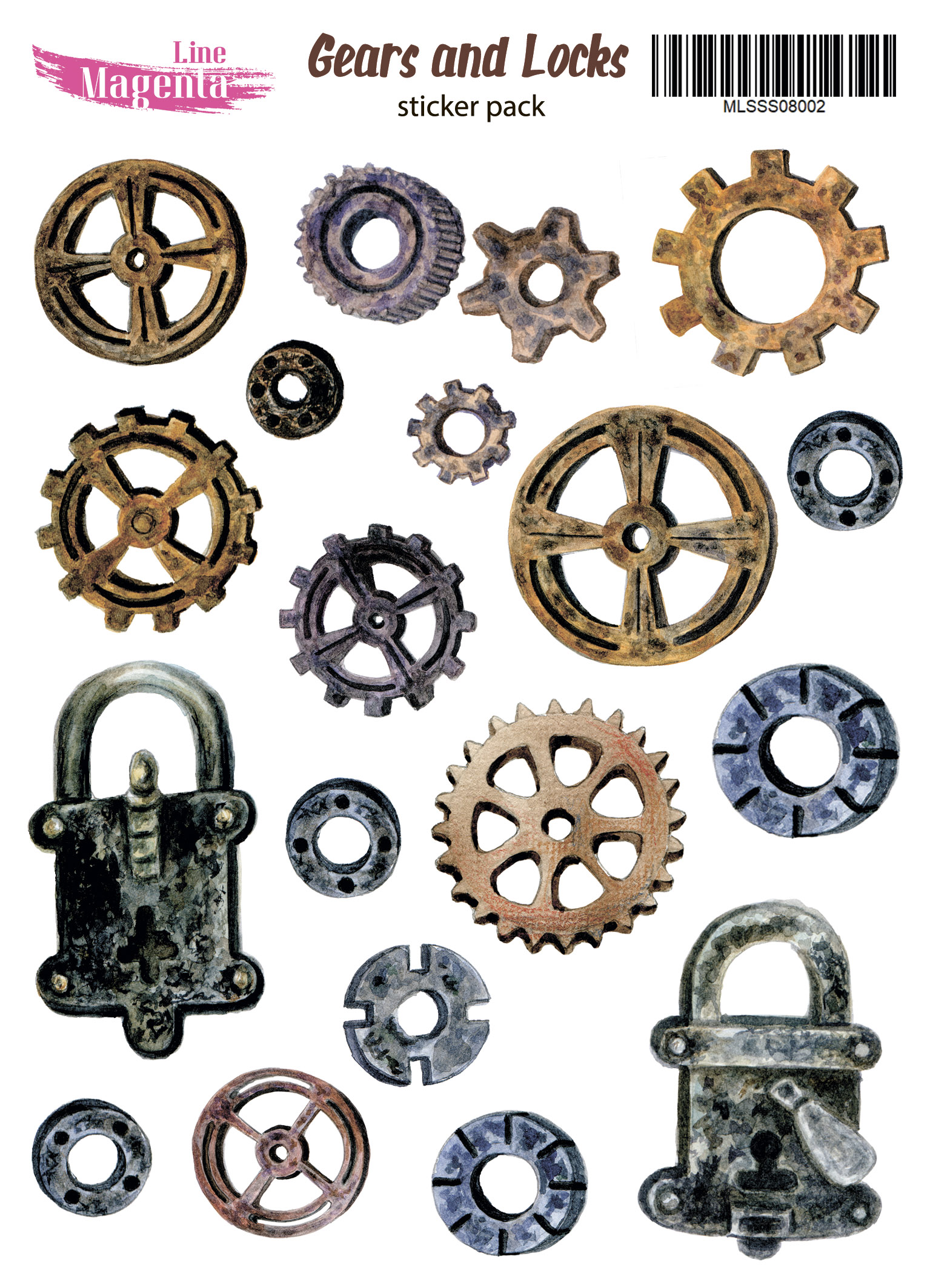 Наклейки, Gears and Locks 02, 13х18 см, Magenta Line